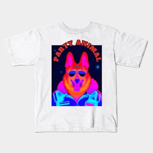 Party Animal Police K9 Dog Synthwave Retro Kids T-Shirt